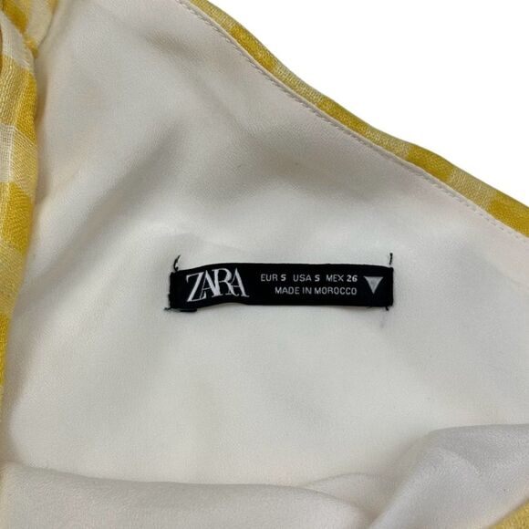 ZARA Yellow Checkered Gingham One Shoulder Blouse Size Small - Picture 7 of 7